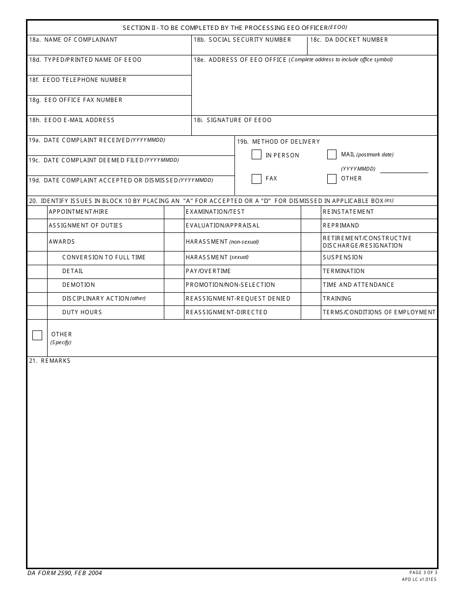 DA Form 2590 - Fill Out, Sign Online and Download Fillable PDF ...