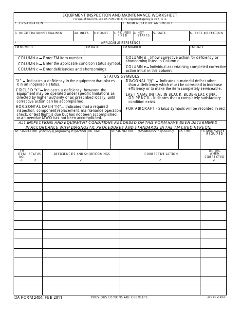 DA Form 2404  Printable Pdf