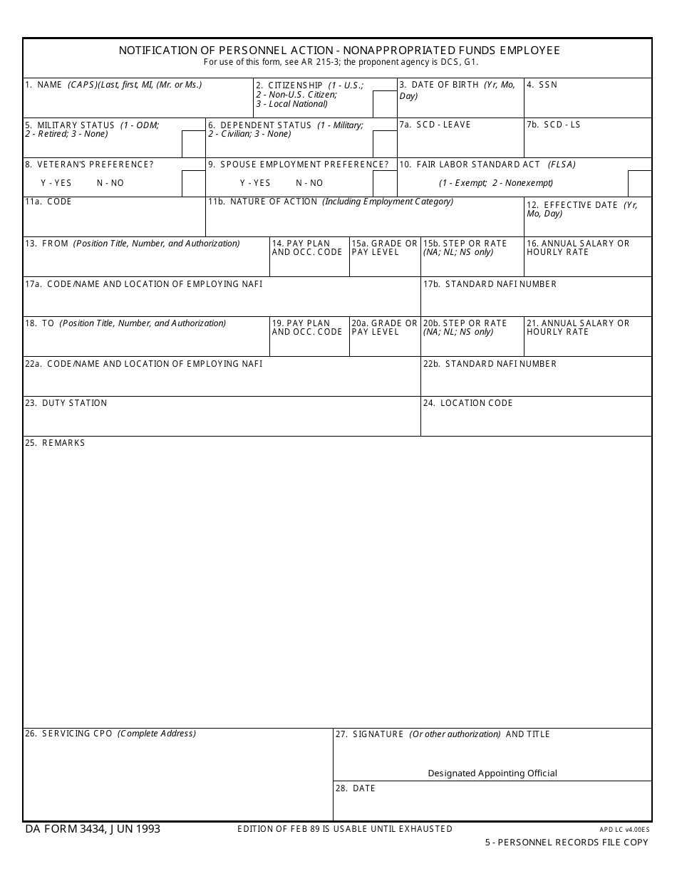 DA Form 3434 Notification of Personnel Action - Nonappropriated Funds Employee, Page 5