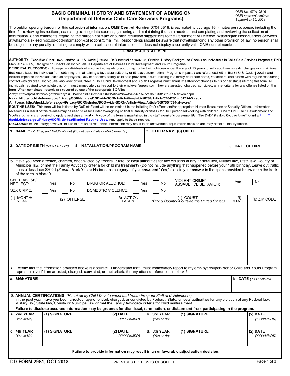 DD Form 2981 - Fill Out, Sign Online and Download Fillable PDF ...