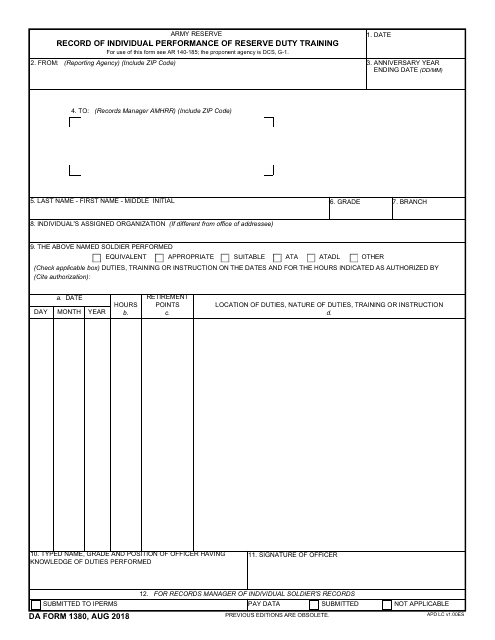 DA Form 1380  Printable Pdf