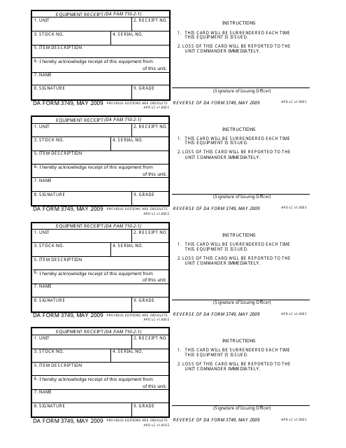 DA Form 3749 - Fill Out, Sign Online and Download Fillable PDF ...