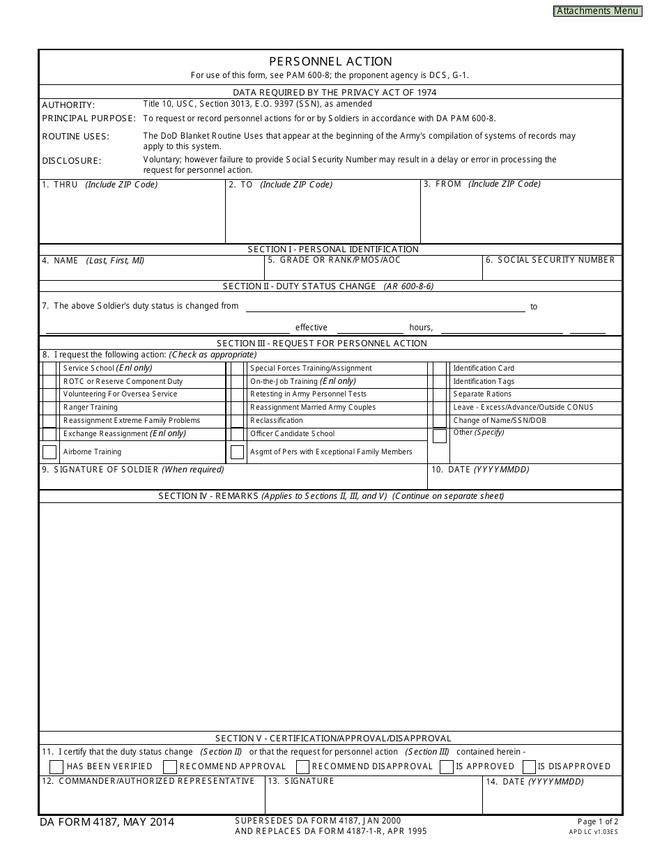 DA Form 4187 - Fill Out, Sign Online and Download Fillable PDF ...