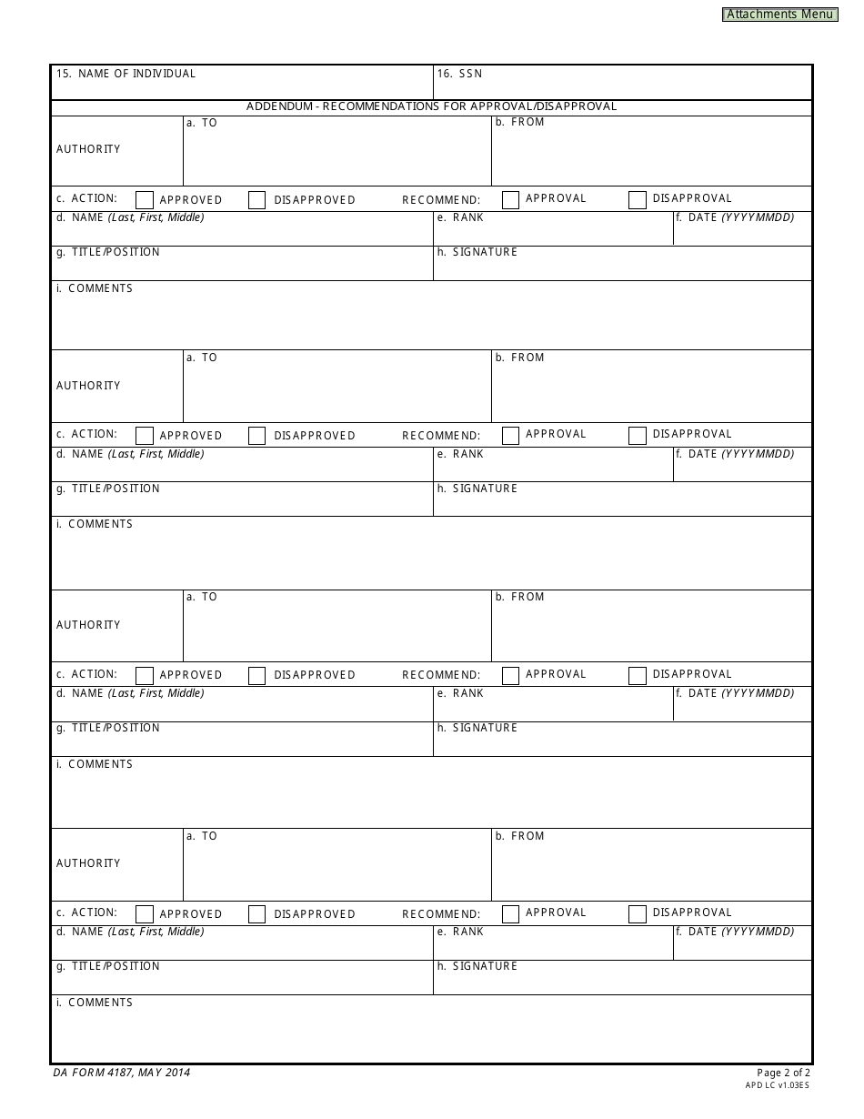 Da Form 4187 Fill Out Sign Online And Download Fillable Pdf