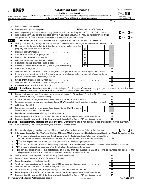 IRS Form 6252 2018 Printable Pdf