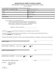 Document preview: Form PAY-23A Notification of Agency's Payroll Center (Regarding a Request to Use Catastrophic Leave) - Nevada