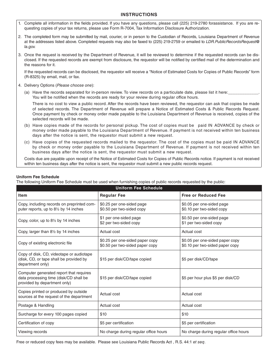 Form R-7002 Public Records Request Form - Louisiana, Page 2