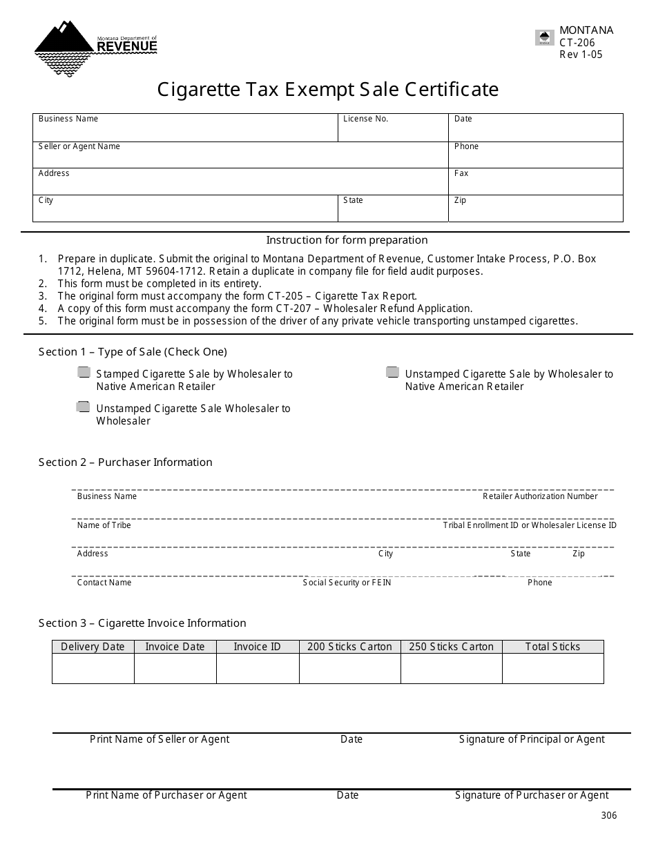 Form CT-206 - Fill Out, Sign Online and Download Fillable PDF, Montana ...