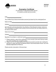 Document preview: Form TEC Telecommunications Service Exemption Certificate - Montana