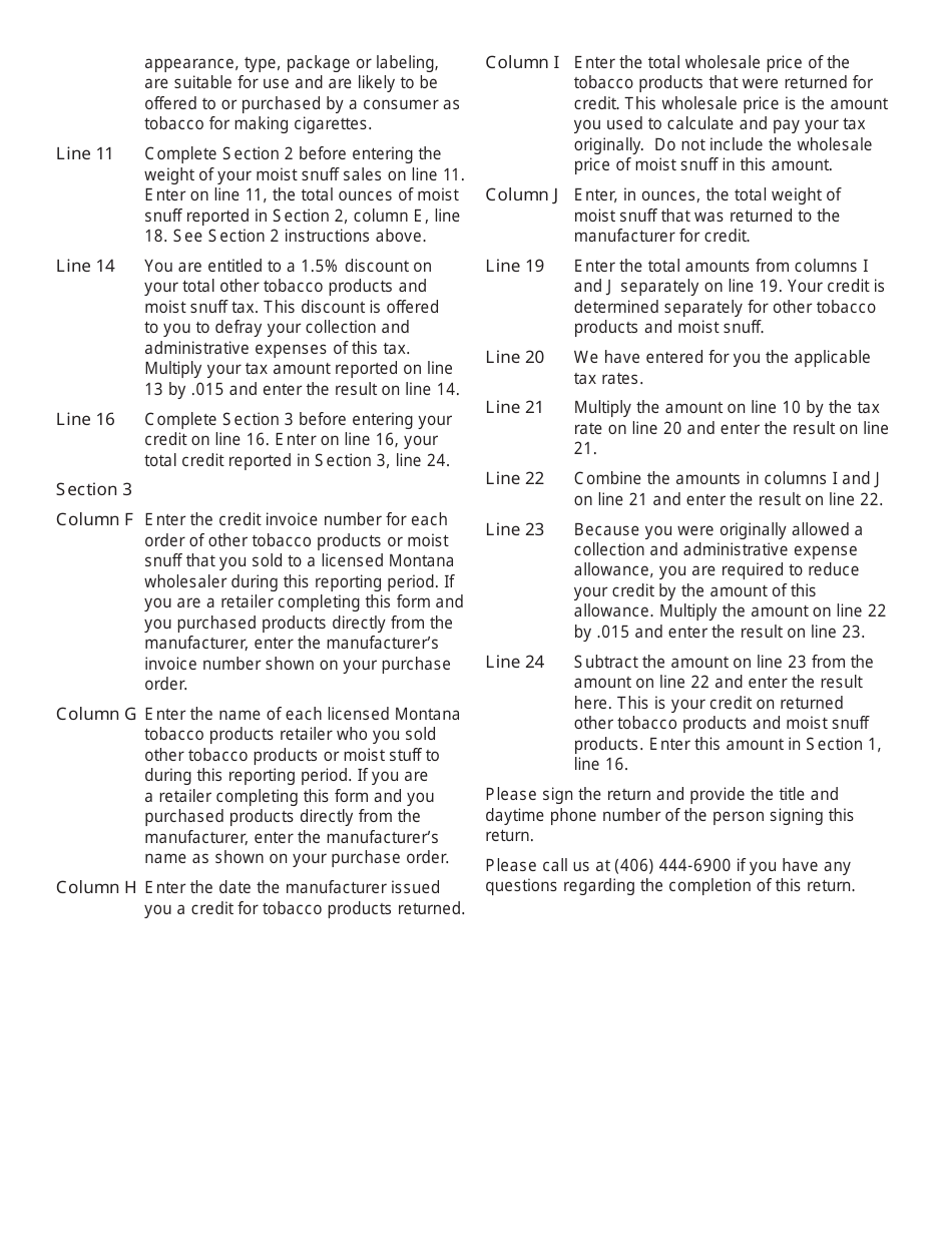 Form TP-101 Other Tobacco Products and Moist Snuff Tax Return - Montana, Page 4