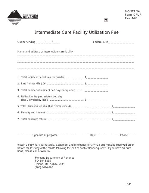 Form ICFUF Intermediate Care Facility Utilization Fee - Montana