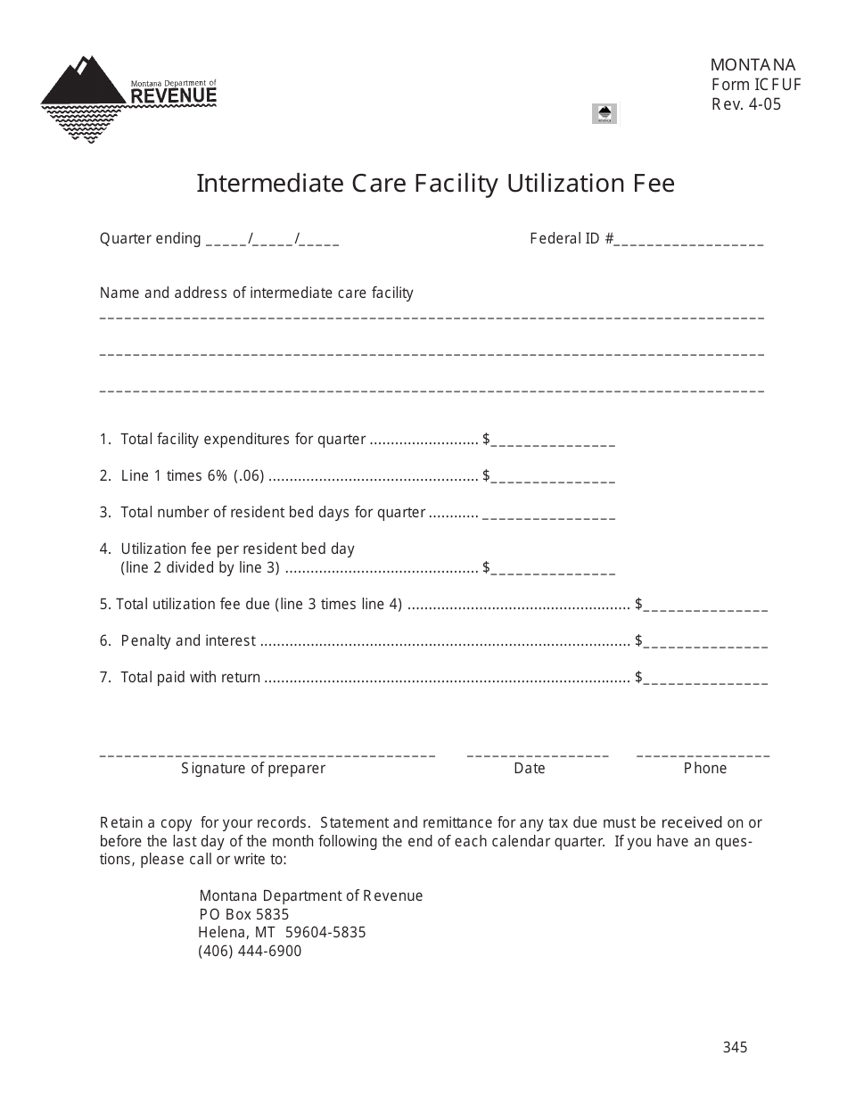 Form ICFUF Intermediate Care Facility Utilization Fee - Montana, Page 1