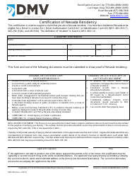 Document preview: Form DMV-005 Certification of Nevada Residency - Nevada