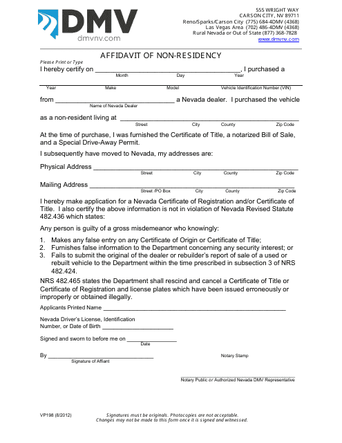 Form VP198  Printable Pdf