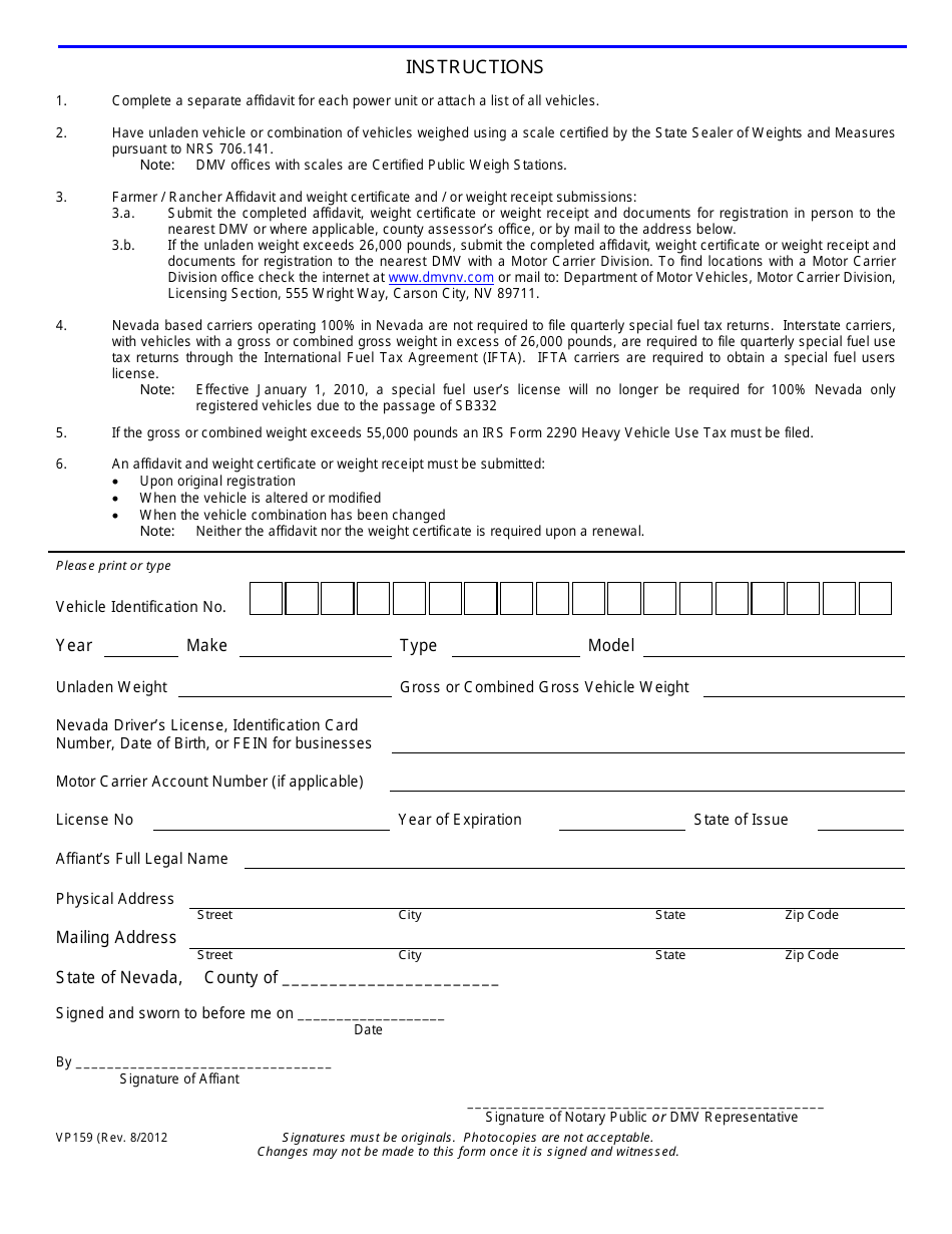Form VP159 Farmer / Rancher Affidavit - Nevada, Page 2