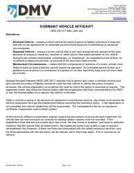 Document preview: Form NVL003 Dormant Vehicle Affidavit - Nevada