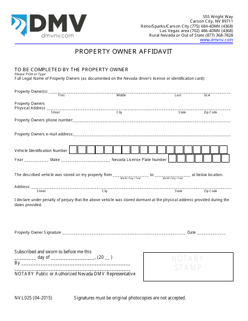 Form NVL025  Printable Pdf