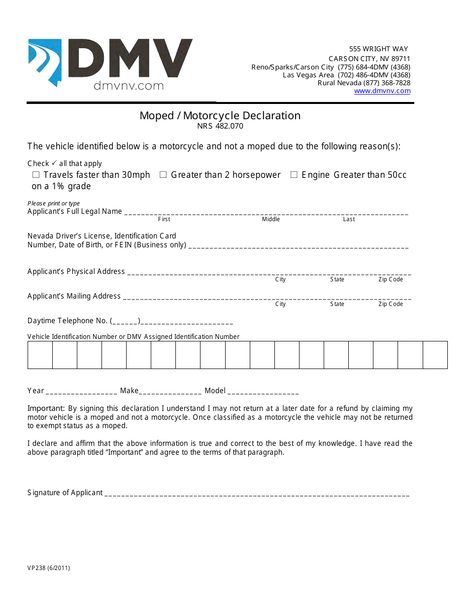 Form VP238 - Fill Out, Sign Online and Download Fillable PDF, Nevada ...