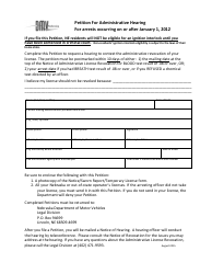 Document preview: Petition for Administrative Hearing for Arrests Occurring on or After January 1, 2012 - Nebraska