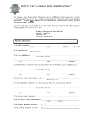 Document preview: Identity Theft/Criminal Impersonation Affidavit - Nebraska