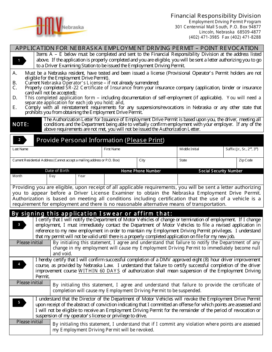 Application for Nebraska Employment Driving Permit - Point Revocation - Nebraska, Page 4