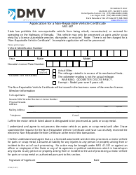 Document preview: Form VP260 Application for a Non-repairable Vehicle Certificate - Nevada