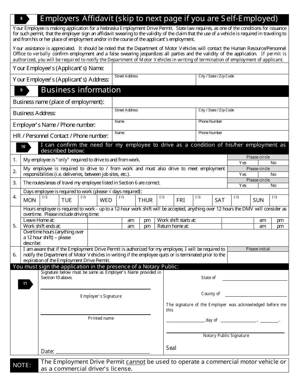 Application for Nebraska Employment Driving Permit - Support - Nebraska, Page 4