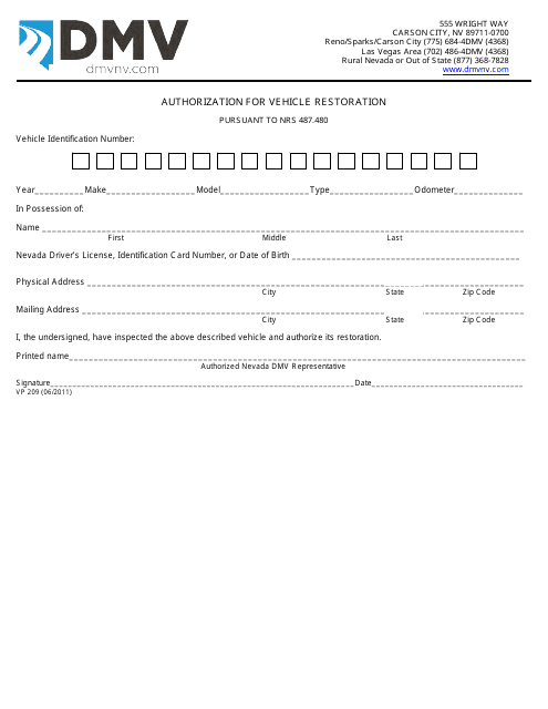 Form VP209  Printable Pdf