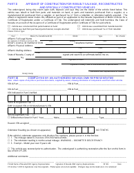 Form VP64 Certificate of Inspection / Affidavit of Vehicle Construction - Nevada, Page 2