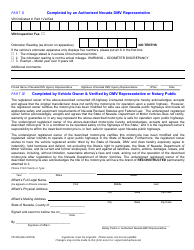 Form VP-254 &quot;Motorcycle Highway Use Affidavit&quot; - Nevada, Page 2