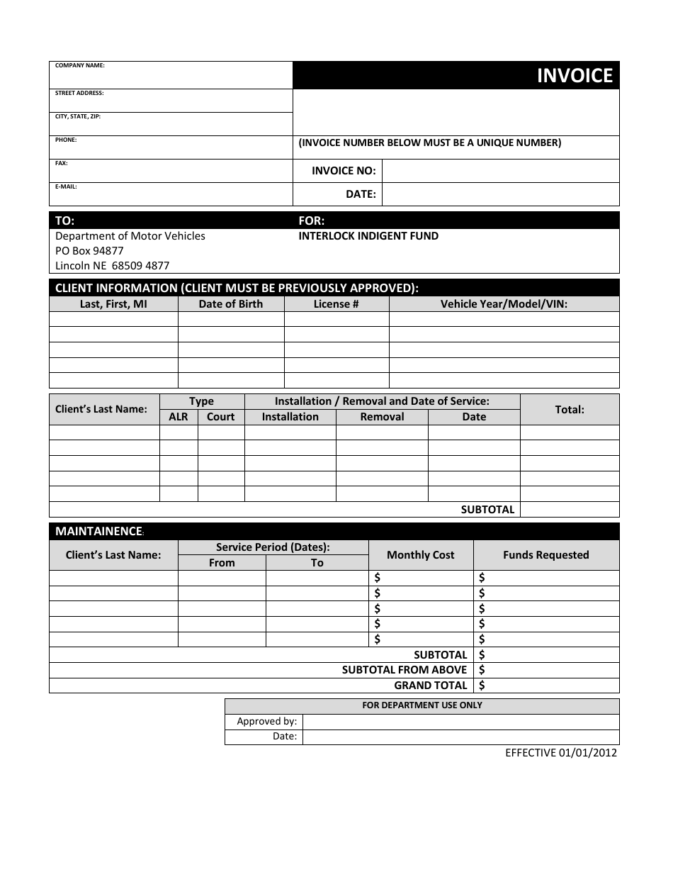 Nebraska Billing Invoice For Interlock Providers - Fill Out, Sign 