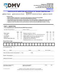 Form VP223 Certificate of Inspection/Affidavit of Construction - Trailers - Nevada