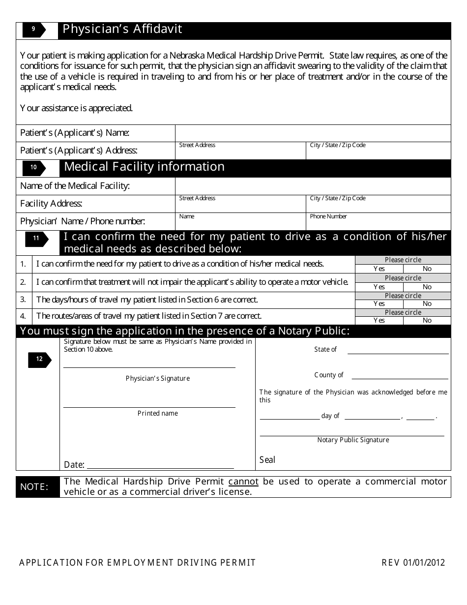 Application for Nebraska Medical Hardship Permit - Point Revocation - Nebraska, Page 4