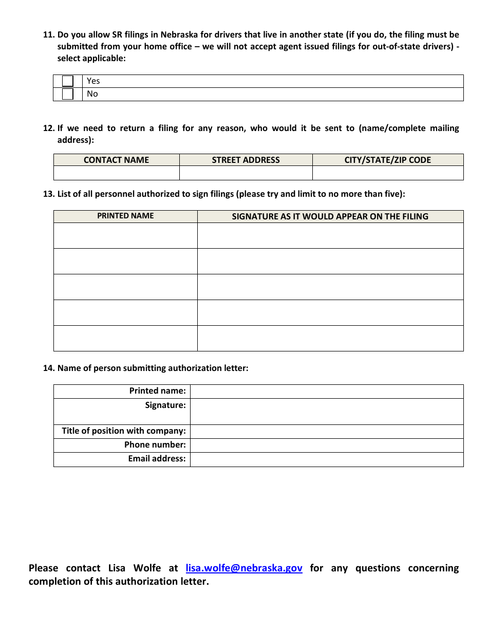 Signature Authorization Letter - Nebraska, Page 4