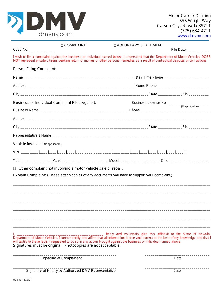 Form MC083 Download Fillable PDF or Fill Online Fuel Dealer Complaint ...