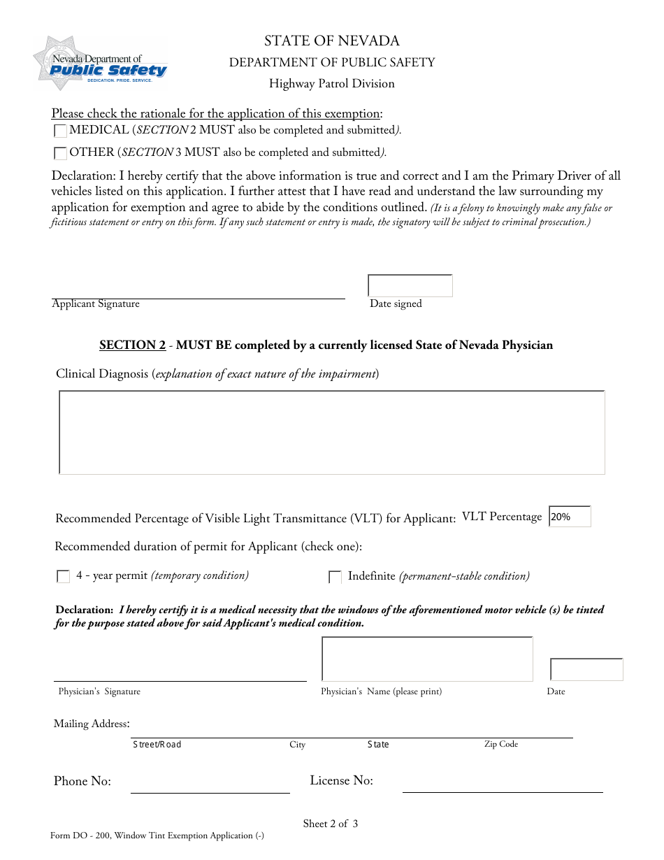 Form DO200 Download Fillable PDF or Fill Online Application for Window