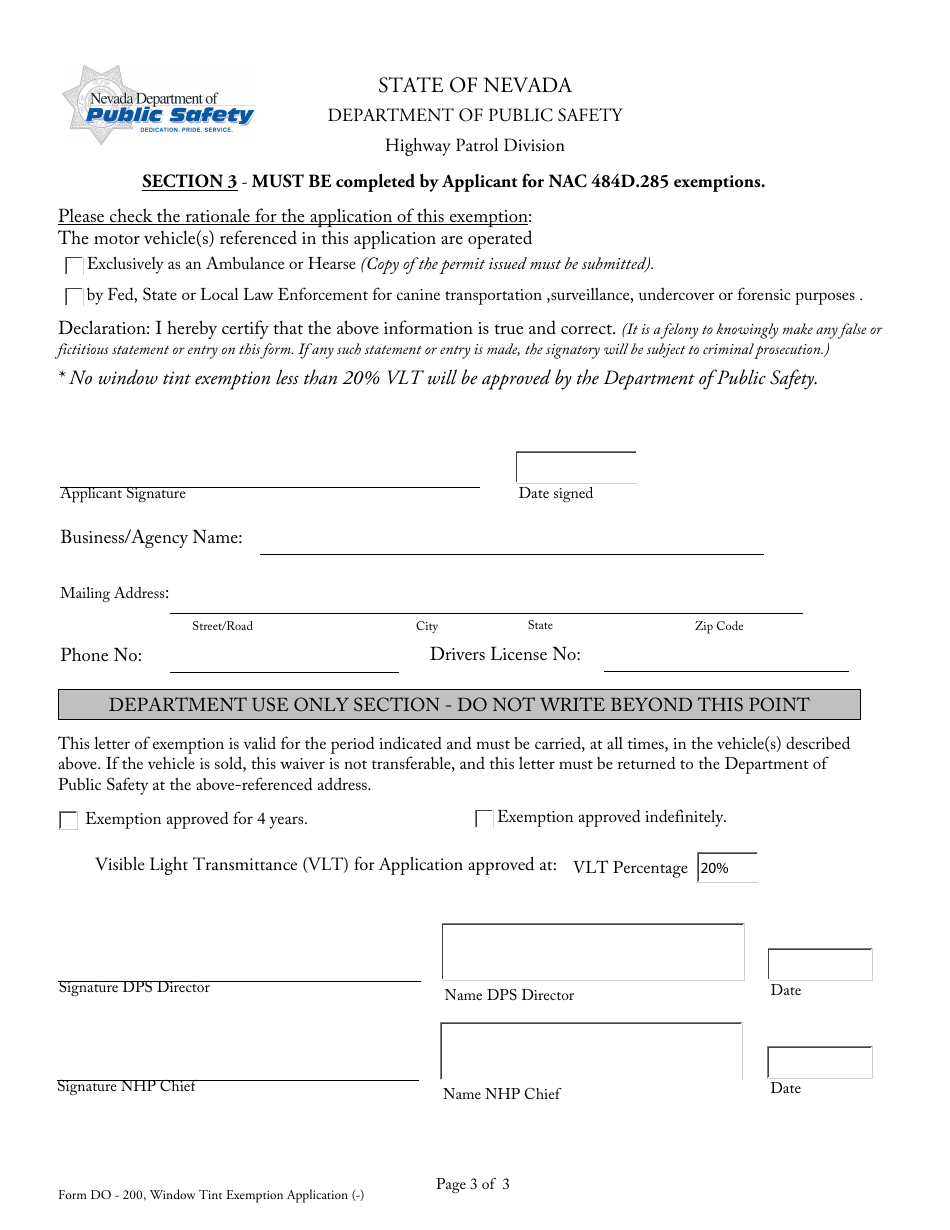 Form DO200 Fill Out, Sign Online and Download Fillable PDF, Nevada