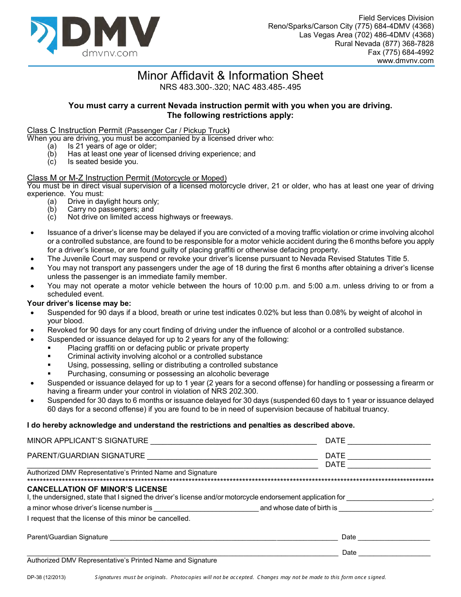 Form DP38 - Fill Out, Sign Online and Download Printable PDF, Nevada ...