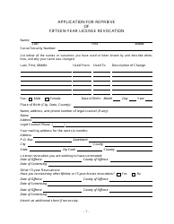 Document preview: Application for Reprieve of Fifteen-Year License Revocation - Nebraska