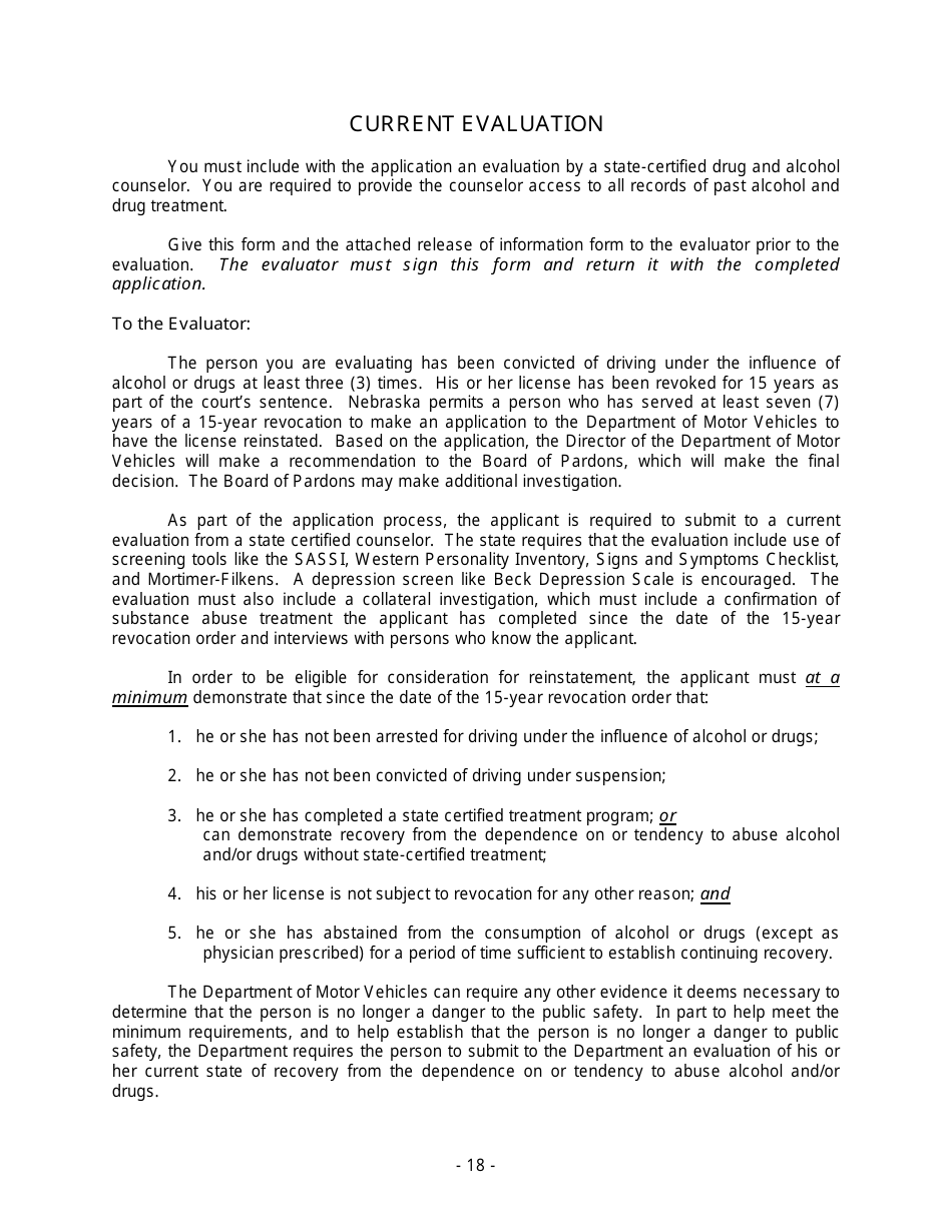 Application for Reprieve of Fifteen-Year License Revocation - Nebraska, Page 18