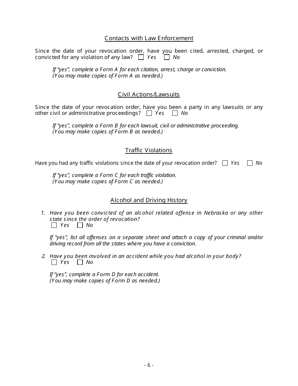 Application for Reprieve of Fifteen-Year License Revocation - Nebraska, Page 6