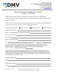 Document preview: Form DMV-128 Declaration of Homeless Status - Nevada