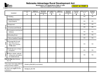Document preview: Worksheet II Nebraska Advantage Rural Development Act for Applications 2006 or Later - Nebraska