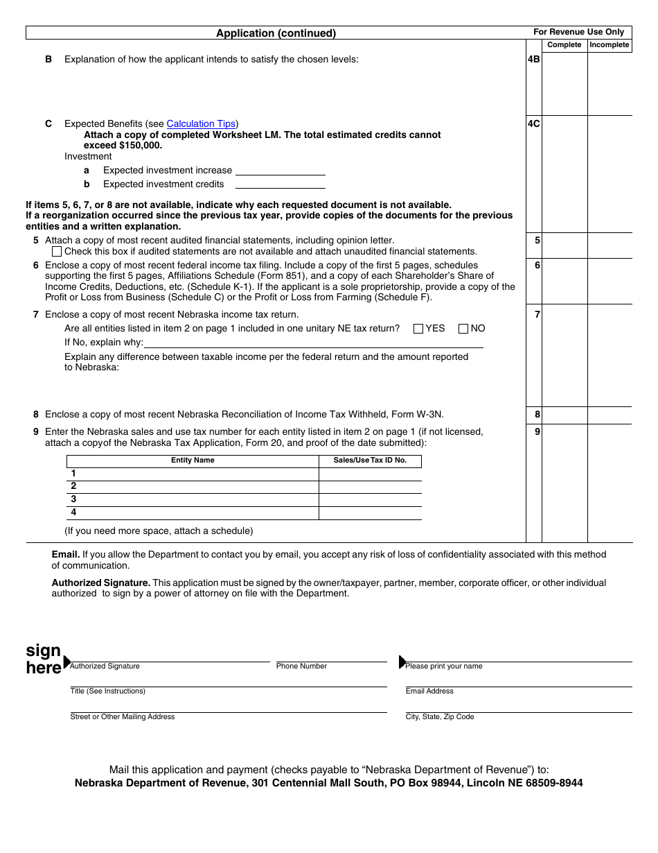 Form LM Nebraska Advantage Rural Development Act Application for Livestock Modernization Projects - Nebraska, Page 2