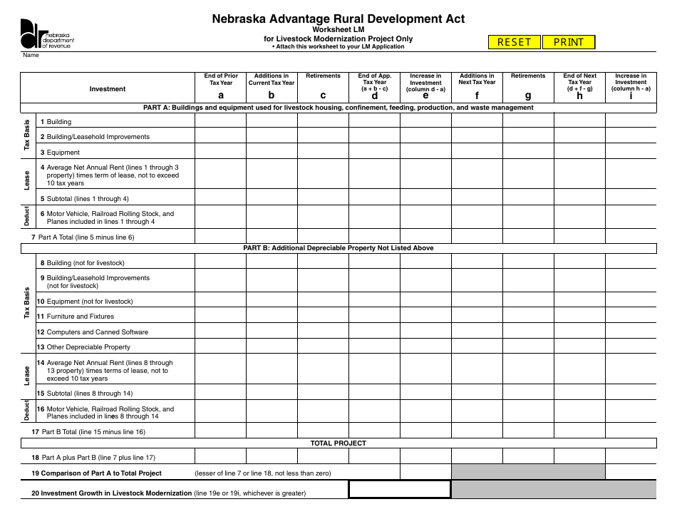 Nebraska Worksheet for Livestock Modernization Project Only - Fill Out ...