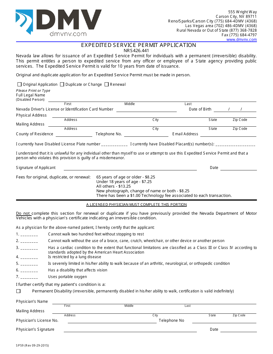 Form SP59 - Fill Out, Sign Online and Download Fillable PDF, Nevada ...