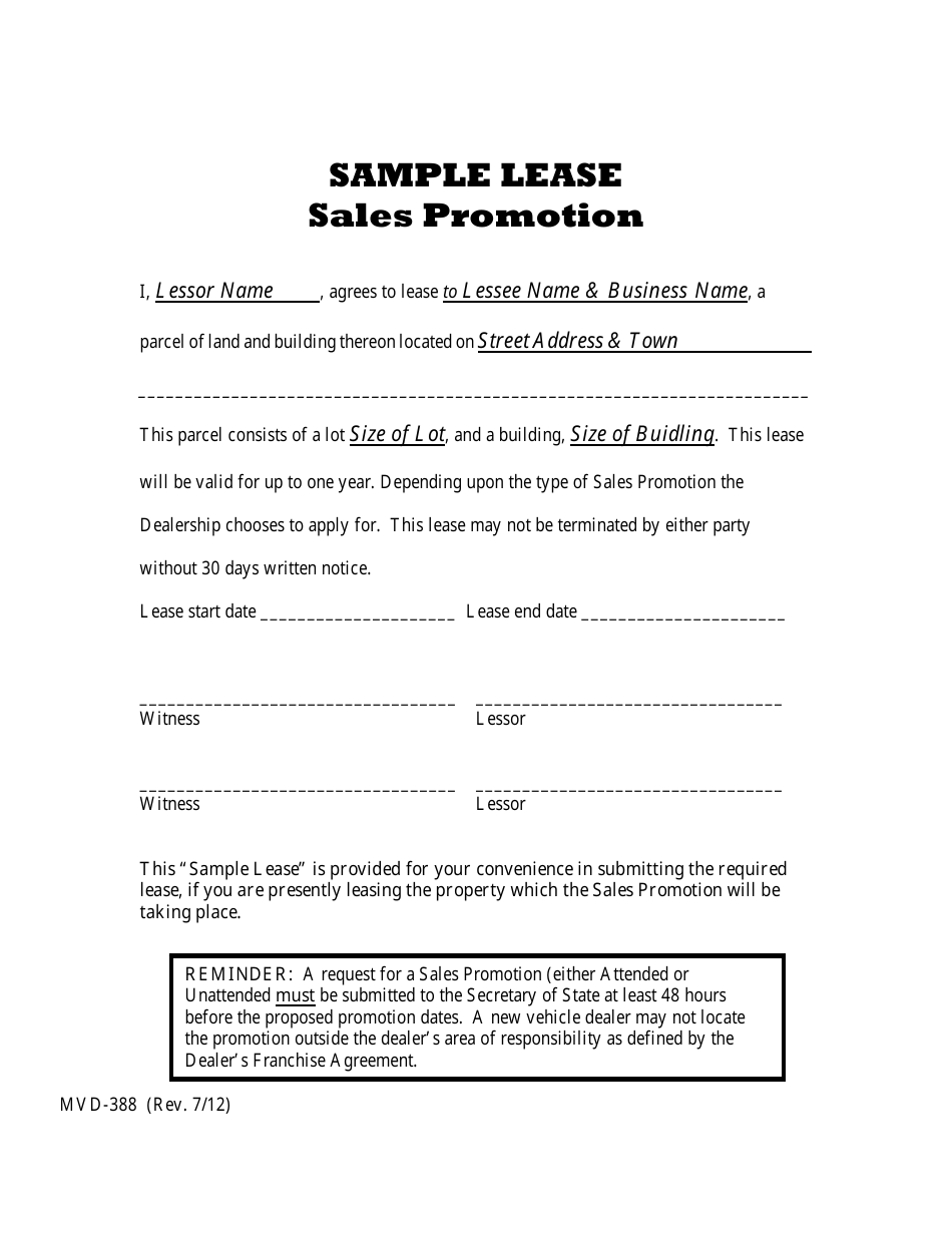 Form MVD-388 Sample Lease Sales Promotion - Maine, Page 1