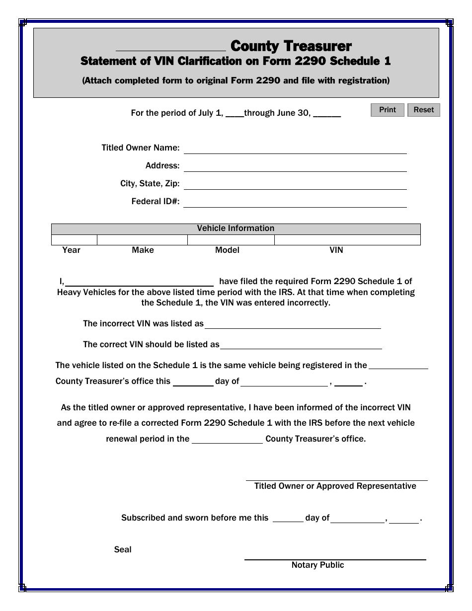 Statement of Vin Clarification on Form 2290 Schedule 1 - Nebraska, Page 1