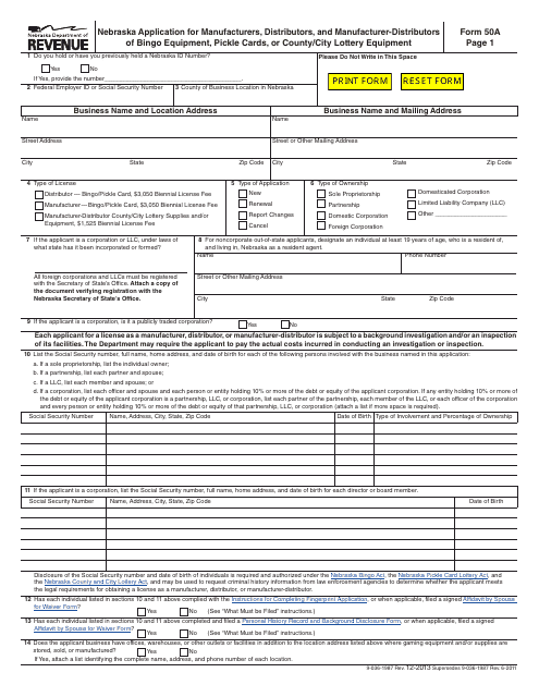 Form 50A  Printable Pdf
