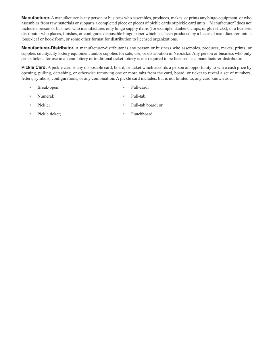 Form 50A Nebraska Application for Manufacturers, Distributors, and Manufacturer-Distributors of Bingo Equipment, Pickle Cards, or County / City Lottery Equipment - Nebraska, Page 4